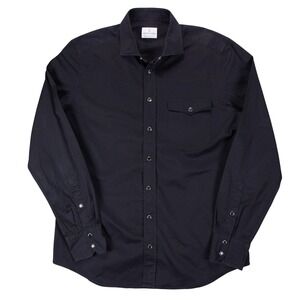 Emanuel Berg Modern Fit Mens L Black Cotton Long Sleeve Dress Shirt Snap Button